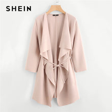 Load image into Gallery viewer, SHEIN Waterfall Collar Double Pocket Front Wrap Autumn Coat With Belt