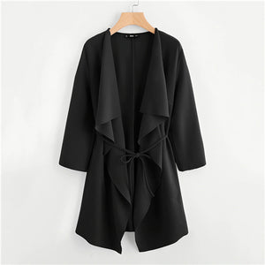 SHEIN Waterfall Collar Double Pocket Front Wrap Autumn Coat With Belt