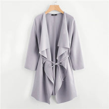 Load image into Gallery viewer, SHEIN Waterfall Collar Double Pocket Front Wrap Autumn Coat With Belt