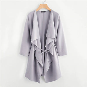 SHEIN Waterfall Collar Double Pocket Front Wrap Autumn Coat With Belt