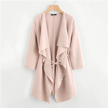 Load image into Gallery viewer, SHEIN Waterfall Collar Double Pocket Front Wrap Autumn Coat With Belt