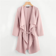 Load image into Gallery viewer, SHEIN Waterfall Collar Double Pocket Front Wrap Autumn Coat With Belt