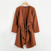 Load image into Gallery viewer, SHEIN Waterfall Collar Double Pocket Front Wrap Autumn Coat With Belt