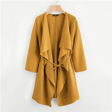 Load image into Gallery viewer, SHEIN Waterfall Collar Double Pocket Front Wrap Autumn Coat With Belt