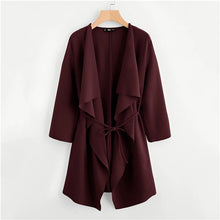 Load image into Gallery viewer, SHEIN Waterfall Collar Double Pocket Front Wrap Autumn Coat With Belt