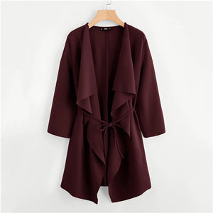 SHEIN Waterfall Collar Double Pocket Front Wrap Autumn Coat With Belt