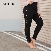 Load image into Gallery viewer, SHEIN Plus Size Pearl Embellished Black Skinny Pants Women Autumn Spring Solid Elegant Long Fitted Trousers Pencil Pants