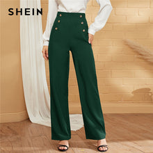 Load image into Gallery viewer, SHEIN Green Double-breasted Straight Leg Solid Long Pants Women