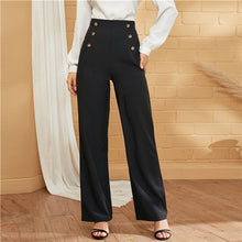 Load image into Gallery viewer, SHEIN Green Double-breasted Straight Leg Solid Long Pants Women