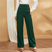 Load image into Gallery viewer, SHEIN Green Double-breasted Straight Leg Solid Long Pants Women