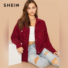 Load image into Gallery viewer, SHEIN Flap Pocket Front Cord Casual Jacket Coat Women Autumn Winter