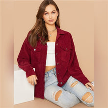 Load image into Gallery viewer, SHEIN Flap Pocket Front Cord Casual Jacket Coat Women Autumn Winter