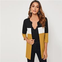 Load image into Gallery viewer, SHEIN Colorblock Round Neck Cut And Sew Open Front Basic Coat Women 2019 Autumn 3/4 Length Sleeve Ladies Casual Outwear Coats