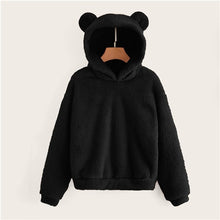 Load image into Gallery viewer, SHEIN Preppy Lovely With Bears Ears Solid Teddy Hoodie Pullovers Sweatshirt Autumn Women Campus Casual Sweatshirts