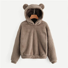 Load image into Gallery viewer, SHEIN Preppy Lovely With Bears Ears Solid Teddy Hoodie Pullovers Sweatshirt Autumn Women Campus Casual Sweatshirts