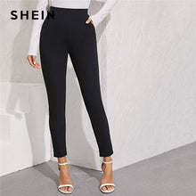 Load image into Gallery viewer, SHEIN Solid Elastic Waist Pocket Side Split Hem Elegant Pants Women Bottoms Autumn High Waist Office Ladies Skinny Trousers