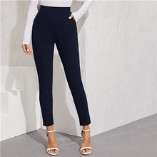 Load image into Gallery viewer, SHEIN Solid Elastic Waist Pocket Side Split Hem Elegant Pants Women Bottoms Autumn High Waist Office Ladies Skinny Trousers