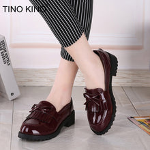 Load image into Gallery viewer, Women Bowtie Tassel Platform Autumn Derby Shoes Ladies Flat Oxfords Patent Leather Slip On Female Comfort Fashion Footwear