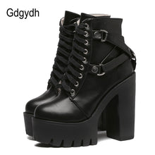 Load image into Gallery viewer, Gdgydh Fashion Black Boots Women Heel Spring Autumn Lace-up Soft Leather Platform Shoes Woman Party Ankle Boots High Heels