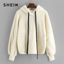 Load image into Gallery viewer, SHEIN Beige Preppy Elegant Faux Fur Fluffy Teddy Regular Fit Solid Hoodie