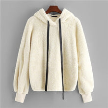 Load image into Gallery viewer, SHEIN Beige Preppy Elegant Faux Fur Fluffy Teddy Regular Fit Solid Hoodie