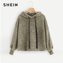 Load image into Gallery viewer, SHEIN Brown Elegant Drawstring Teddy Drawstring Hoodie Solid Sweatshirt Autumn Casual Minimalist Women Sweatshirts