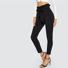 Load image into Gallery viewer, SHEIN Elegant Paperbag Waist Belted Detail Solid High Waist Pants Women