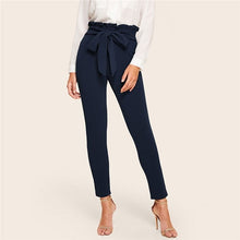 Load image into Gallery viewer, SHEIN Elegant Paperbag Waist Belted Detail Solid High Waist Pants Women