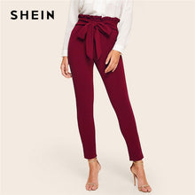 Load image into Gallery viewer, SHEIN Elegant Frill Trim Bow Belted Detail Solid High Waist Pants Women Clothing Fashion Elastic Waist Skinny Carrot Pants