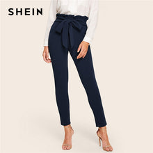 Load image into Gallery viewer, SHEIN Elegant Paperbag Waist Belted Detail Solid High Waist Pants Women